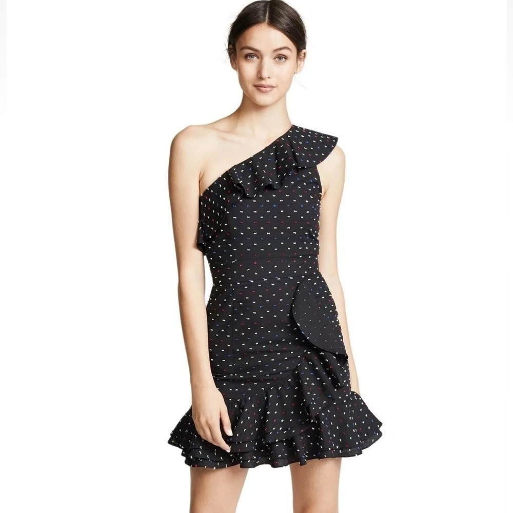 WAYF one shoulder embroidered multicolored dots cotton mini dress Size: Small